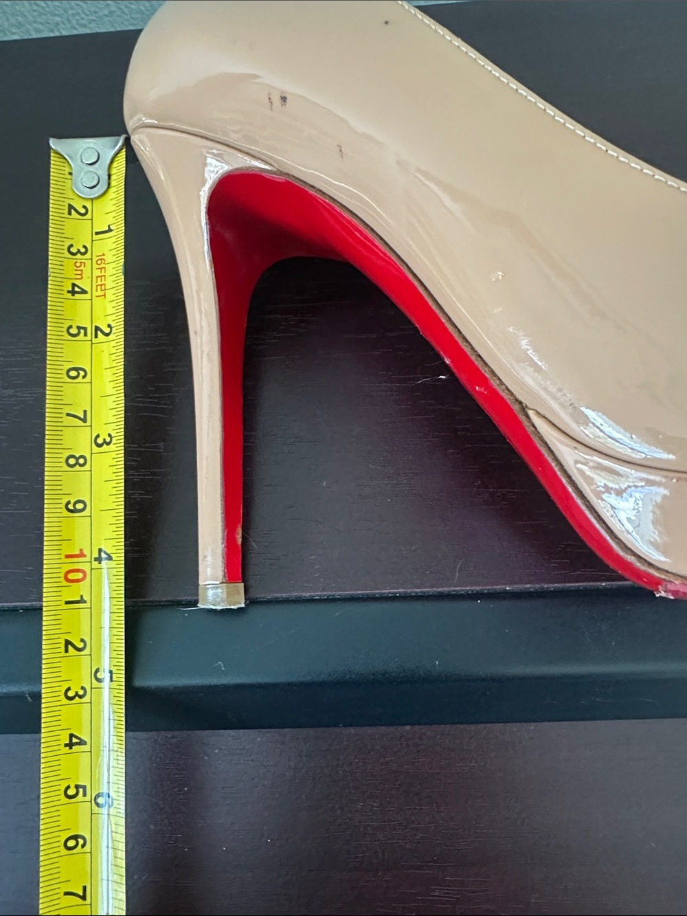 Christian Louboutin Nude Patent Platform Pumps with Red Soles - Picture 12 of 13